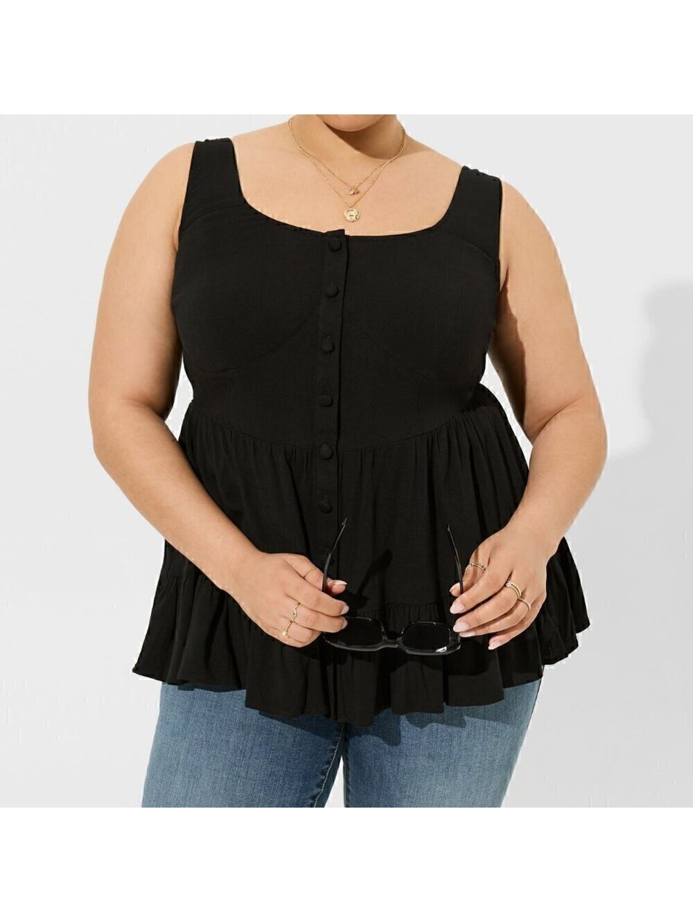 Torrid Black Rayon Slub Corset Peplum Tank Top Plus 2X NWT